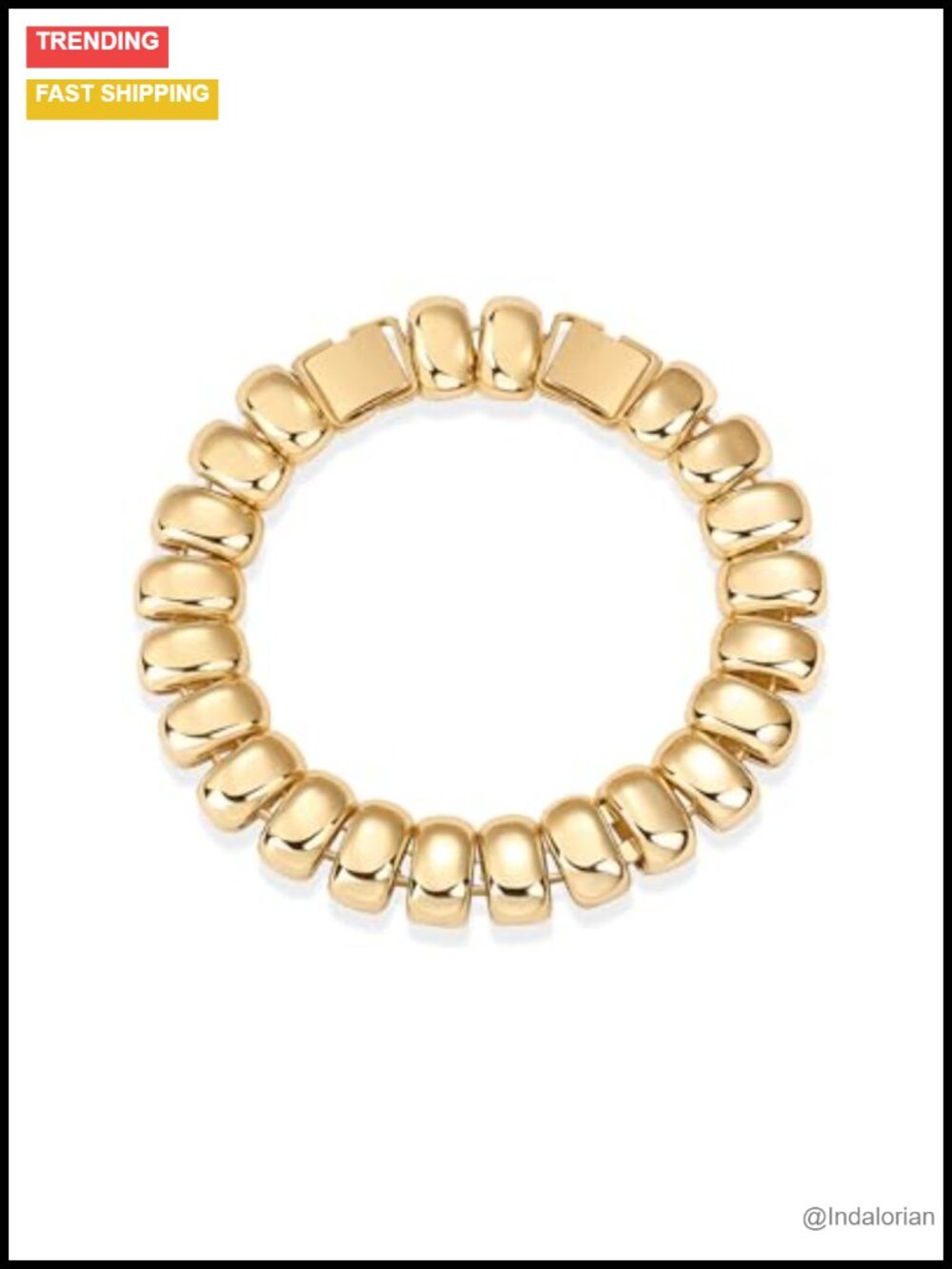14K Gold Plated Chunky Ribbed Link Bracelet for Women Statement Jewelry
